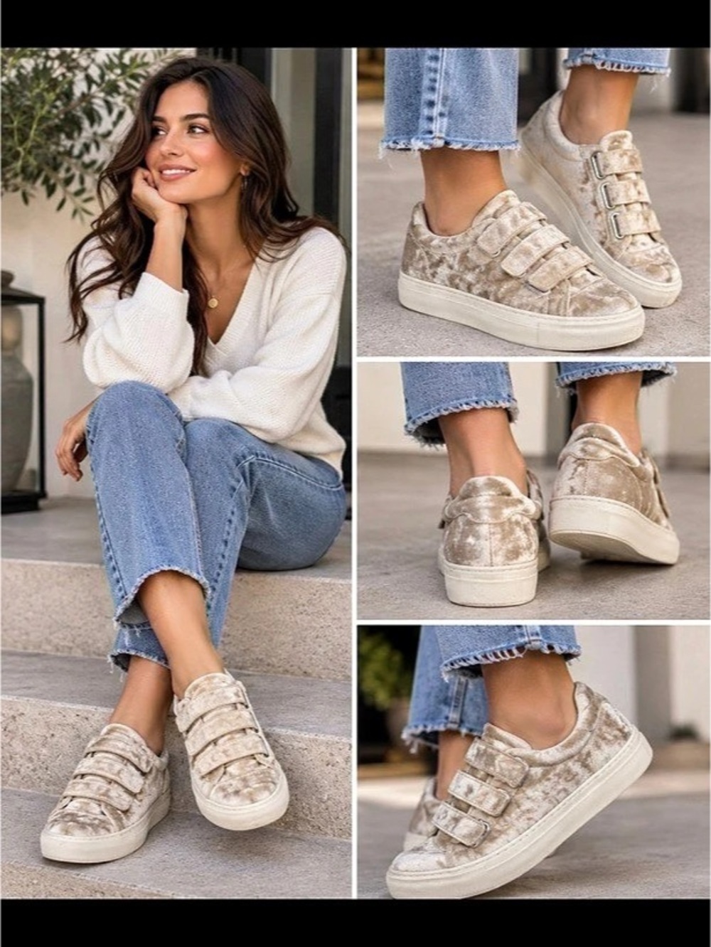 Katy Perry The Brelle Three-Strap Sneakers w/ metallic taupe velvet US 7.5